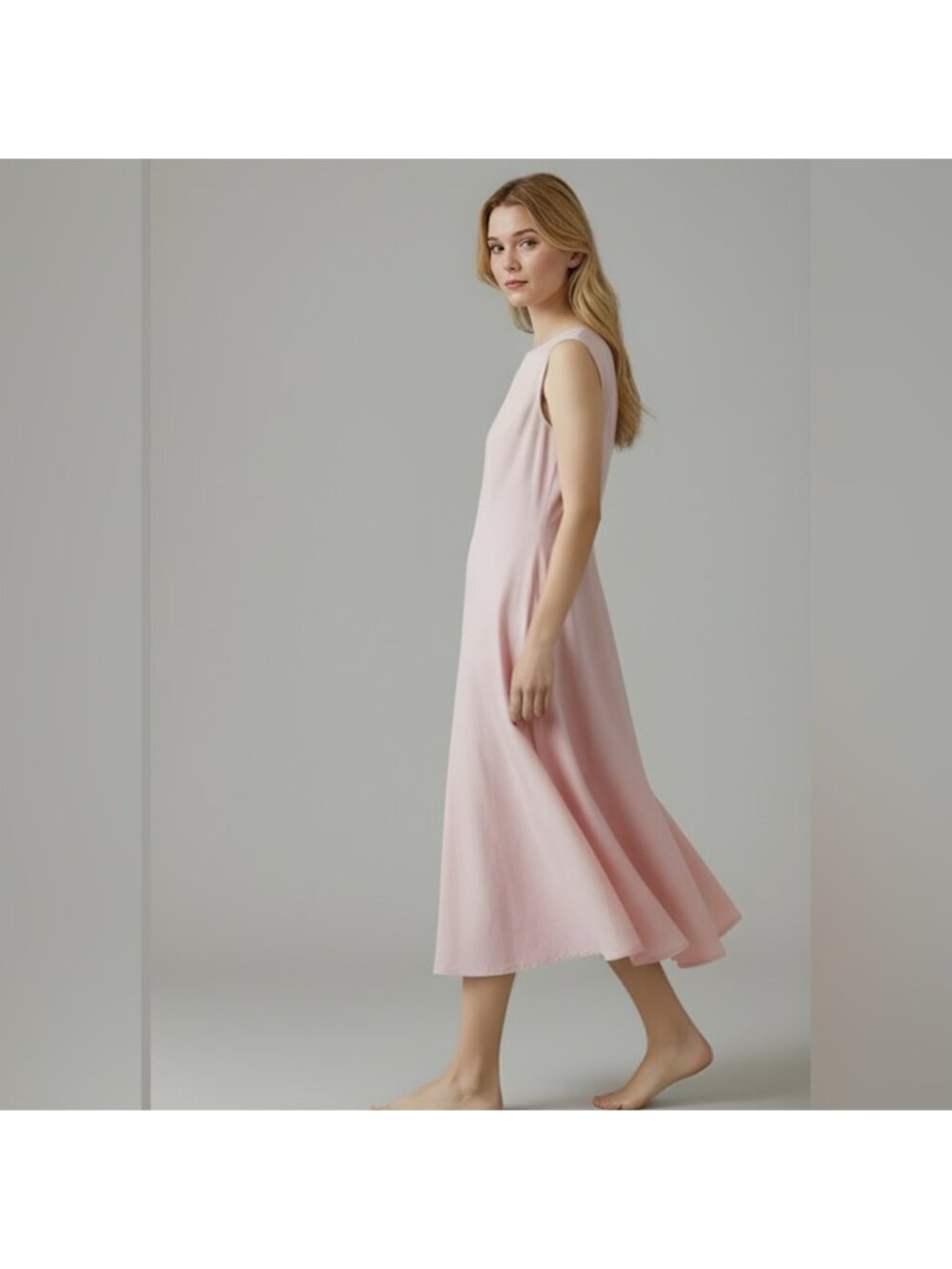 Cotton A- Line Midi Dress Pink